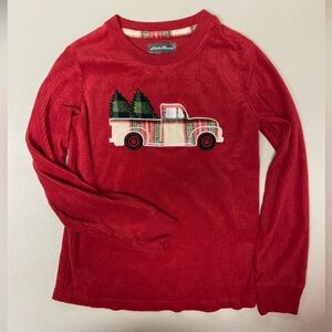 Eddie Bauer | Kids Red Plaid Trim Shirt Christmas